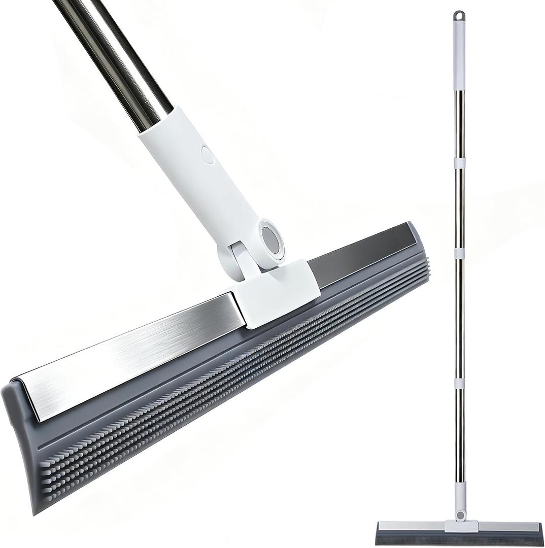 Floor Squeegee with 51"-58" Telescoping Handle & 180 Rotating Head, Water Removal for Tile & Hardwood, Under-Furniture Cleaning