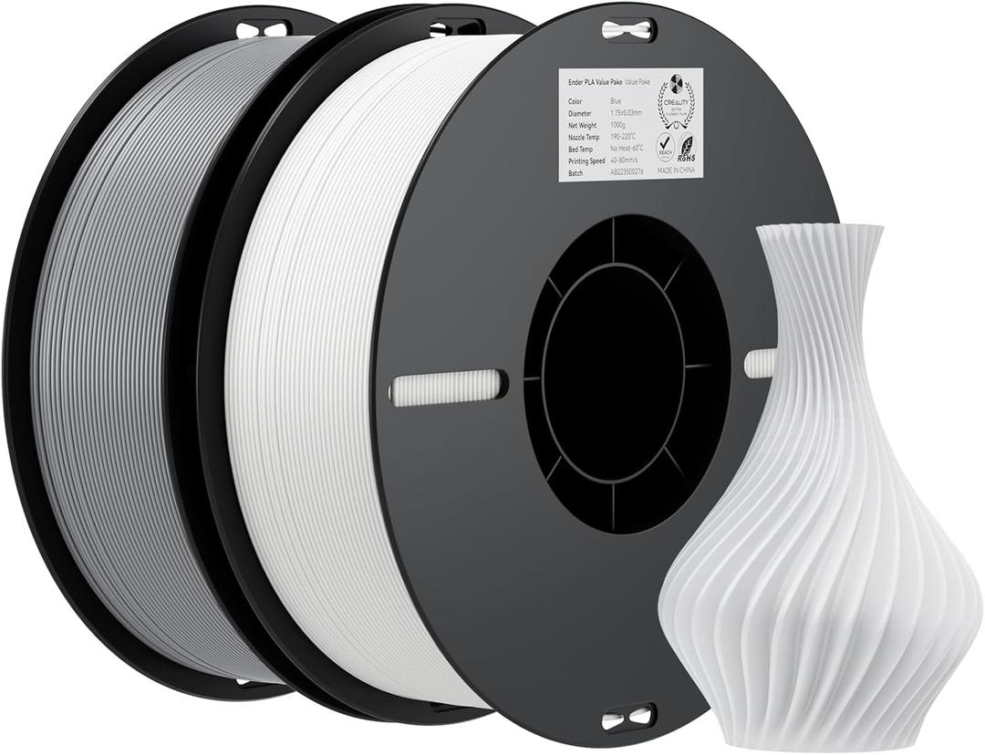 Creality PLA Filament 1.75mm Bundle 2KG, 3D Printer Filament Dimensional Accuracy +/- 0.02mm, No-Tangling Strong Bonding 3D Printing Filament, Fits for Most FDM 3D Printers (White & Grey)