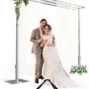 10x10ft Three Crossbar Heavy Duty Backdrop Stand for Wedding | Adjustable Pipe and Drape BackDrop Frame with Foldable Metal Base, 4 Side Crossbars Hang for Photo Party Decoration - Sliver