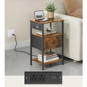 VASAGLE Nightstand with Charging Station