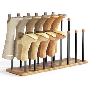 pickpiff Cedar Ball End Boot Rack 8-Pair Shoe Organizer Free standing Metal Holder with Wood Base (Black)