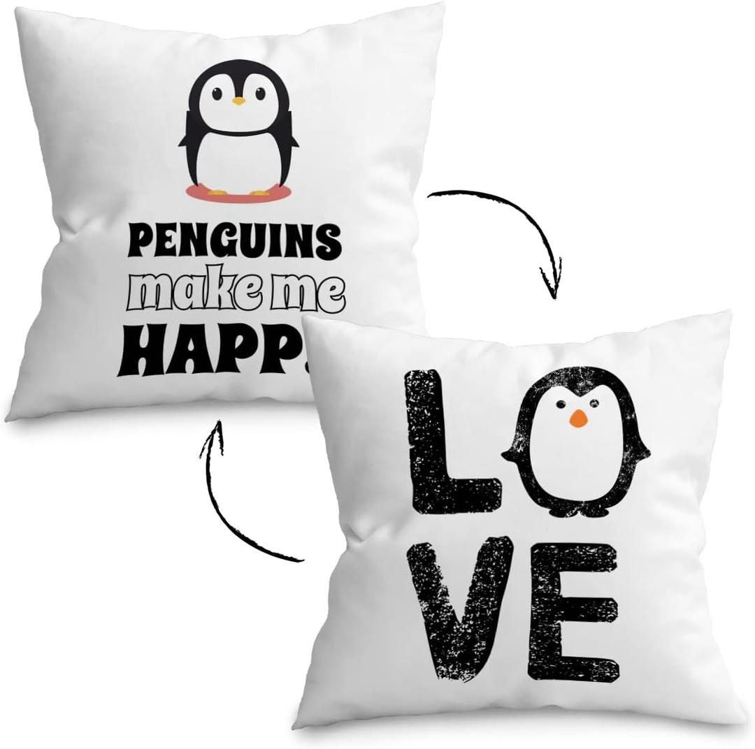UINHMOP Penguins Make Me Happy Reversible Throw Pillow Cover 1818,Cute Cartoon Penguin Decor Decorations for Home Bedroom Living Room Girls Room,Gifts for Penguin Lovers Owners Girls Women