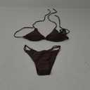Women's Two Piece Bikini Sets Sexy Halter Ring Swimsuit Triangle String Cheeky Bathing Suit (S, Coffee)