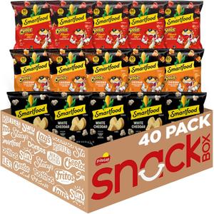 Smartfood Popcorn, White Cheddar and Flamin' Hot White Cheddar Variety Pack, 0.5 Ounce (Pack of 40) (EXP 08/25/26)
