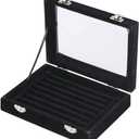 7 Slot Velvet Jewelry Rings Display Tray Earring Storage Case Jewelry Storage Box (Black)