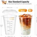 100 Pack - 16 oz Ratio Lines Iced Coffee Cups with Lids & Straws No Guessing for Consistent Drinks, Disposable Clear Plastic Cups with Lids and Straws for Coffee, Smoothies, Juice, Parties Food Safe (EXP 02/22/29)
