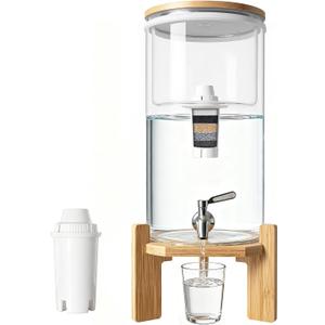 water filter dispenser Countertop water purifier System 3.1 Gallon Glass water filter with Wooden Stand and 1 Filters for Home and Office