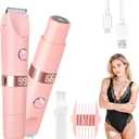 2-in-1 Electric Shaver & Bikini Trimmer With LED Display for Women & Men，IPX7 Waterproof Wet/Dry Electric Razor With Dual Head , Rechargeable Painless Body & Facial Hair Remover, Travel-Size (Pink