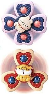 2PCS Animal Suction Cup Spinner Toys for 1 2 Year Old Boys Spinning Toys Baby Toys 12-18 Months Sensory Toys for Toddlers 1-3 First Birthday Baby Gifts for 1 Year Old Girls