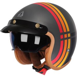 TRIANGLE 3/4 Motorcycle Helmet,Retro Vespa Open Face Adults Helmets with Visor,Half Face Moped Helmet for Men & Women,DOT Approved Helmets for Cruiser Scooter(L) (Rainbow Gray)