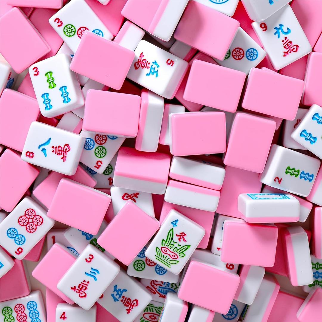 TIASUSAN American Mahjong Tile Set, 166 Pink Tiles, Bag and Mahjong Accessories, 4 All-in-One Rack/Pushers, Mahjong Set Complete