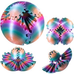 Gear Ball 3D Printed Gear Ball Gear Sphere Stress Ball Steam Punk Whirling Wonder Fidget Desk Toy Stress & Anxiety Relief(Candy Rainbow 10cm 4.11 Inches)