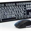 Wireless Keyboard and Mouse - Large Print Wireless Keyboard, KOPJIPPOM 2.4G Full Size Keyboard and Mouse Set with Big Letters and Backlight Key for Seniors, Compatible for Windows, Laptop, PC, Black