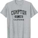 Compton California CA Vintage Sports Design Black Design T-Shirt (Small, Grey)