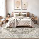 Washable Rug 9x12 Area Rugs: Boho Vintage Distressed Oriental Medallion Neutral Thin Large Rug Carpet for Living Room Bedroom Dining Room Home Office Decor - Brown Gray