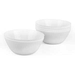 30 OZ Max Cereal Soup Bowl Set of 6, Opal Glass 7.2 inch White Ribbed Bowls for Ramen, Noodle, Salad, Fruit, Dishwasher and Microwave Safe