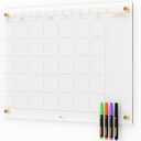 Clear Glass Monthly Dry Erase Calendar Non-Magnetic Whiteboard for Wall, 17" x 23", Frameless Large Monthly Menu Planner White Board for Home Kitchen & Office, 4 Markers Included, Yeoux