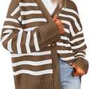 PRETTYGARDEN Women's Long Sleeve Striped Open Front Cardigan Sweaters Button Down Knit Lady Jackets 2025 Fall Outfits (XL)