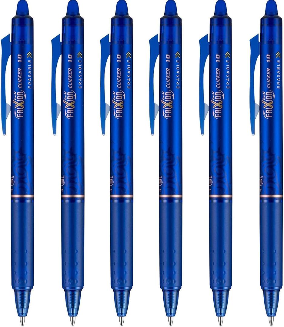 PILOT FriXion Clicker pen 1.0mm, Erasable Gel Pens, Bold Point, 6 pack (Blue)