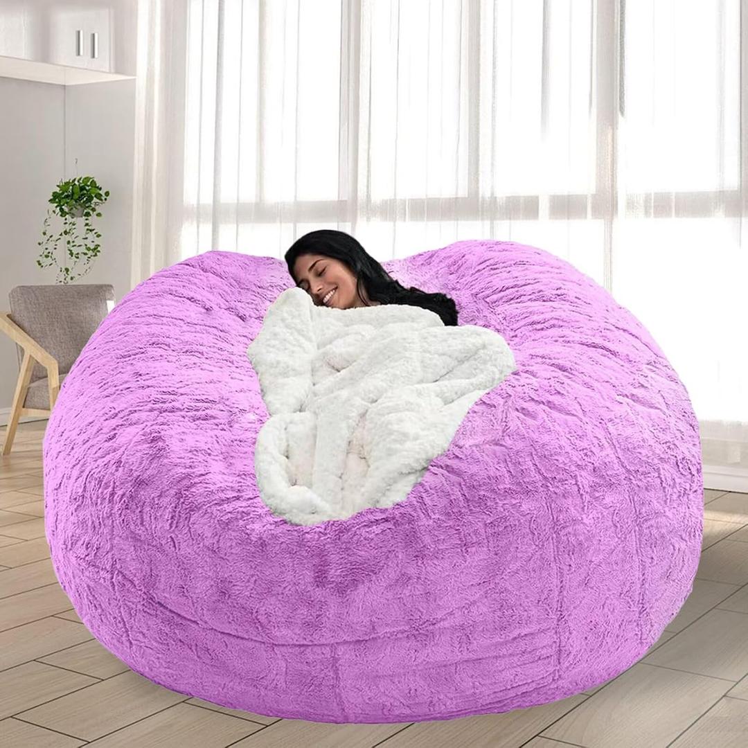 Bean Bag Chair for Adults Kids No Filling Soft Round Bean Bag Couch Lazy Sofa Cover Love Sack for Bedroom Reading Chair, 3.5FT, Purple