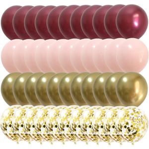 Pink Burgundy Gold Balloons Metallic Red Gold Balloons for Wedding Bridal Baby Shower Graduation Birthday Anniversary Party Decorations 50packs (Pink + Maroon)