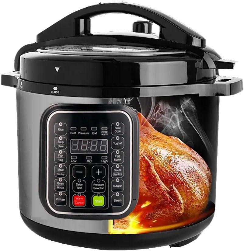 8qt stainless steel Pressure Cooker | 24-hour Presetting electric rice cooker, 14 in 1 slow cooker with temperature control | LED Multifunction Steamer, Food Warmer with nonstick pot