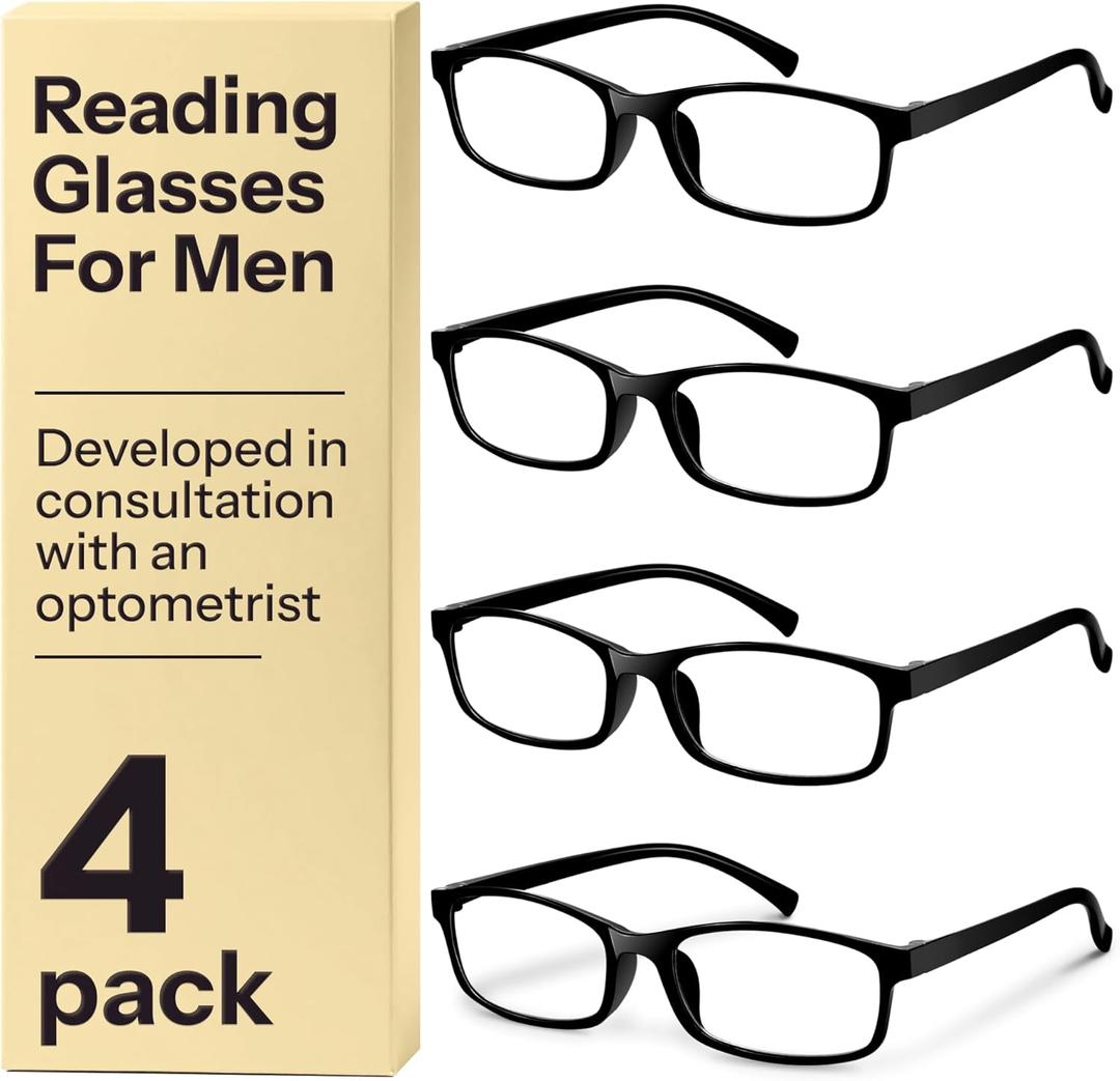 Gaoye +1.5 Reading Glasses Men - Blue Light Blocking Lenses, TR90 Frames, UV400 - Eyeglasses with Clear Vision (A4 Pack Black)