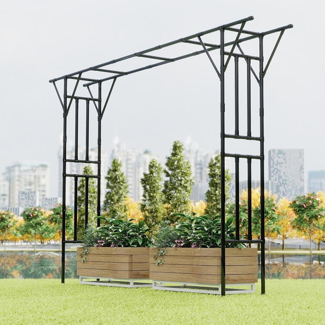 Twira Flat Top Garden Arch Trellis, 11FT x 9FT Extra Large Garden Trellis for Climbing Plants Outdoor, 141.7in x 108in PE-Coated Metal Arbor Archway for Roses,Wisteria,Wedding,Patio Decoration Black