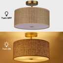 13" Woven Rattan Boho Ceiling Light Fixture, 3-Light Modern Semi Flush Mount Lamp with Drum Fabric Shade, Rustic Brown Lighting for Bedroom, Dining Room, Living Room, Hallway, Entryway