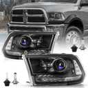 Factory Projector Headlights Assembly Fit for 2013-2018 Dodge Ram 1500 2500 3500, OE Style Replacement Halogen Headlamp with LED DRL Black Housing with Clear Reflector
