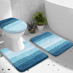 OLANLY Bathroom Rugs Sets 3 piece, Soft Microfiber Absorbent Bath Mat, U-Shaped Contour Toilet Mat and Toilet Lid Cover, Quick Dry, Machine Washable, Toilet Cover and Rug Set for Floor, Peacock Blue (24" x 16" + U24" x 20" + 17.5" x 15")