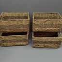 Suzile 4 Pcs Wicker Storage Basket Water Hyacinth Seagrass Woven Baskets for Organizing Square Wicker Storage Cubes with Handles Natural Organizer Baskets Pack for Shelves Bedroom, 12 x 8 x 6.3 Inch