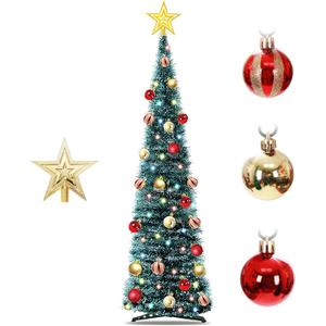 6FT Pop-Up Christmas Trees with Lights: Christmas Trees with 100 LED Lights - Collapsible Christmas Tinsel Trees Christmas Decorate for Home Apartment Room Holiday Party Inside Outside (Peacock Blue)