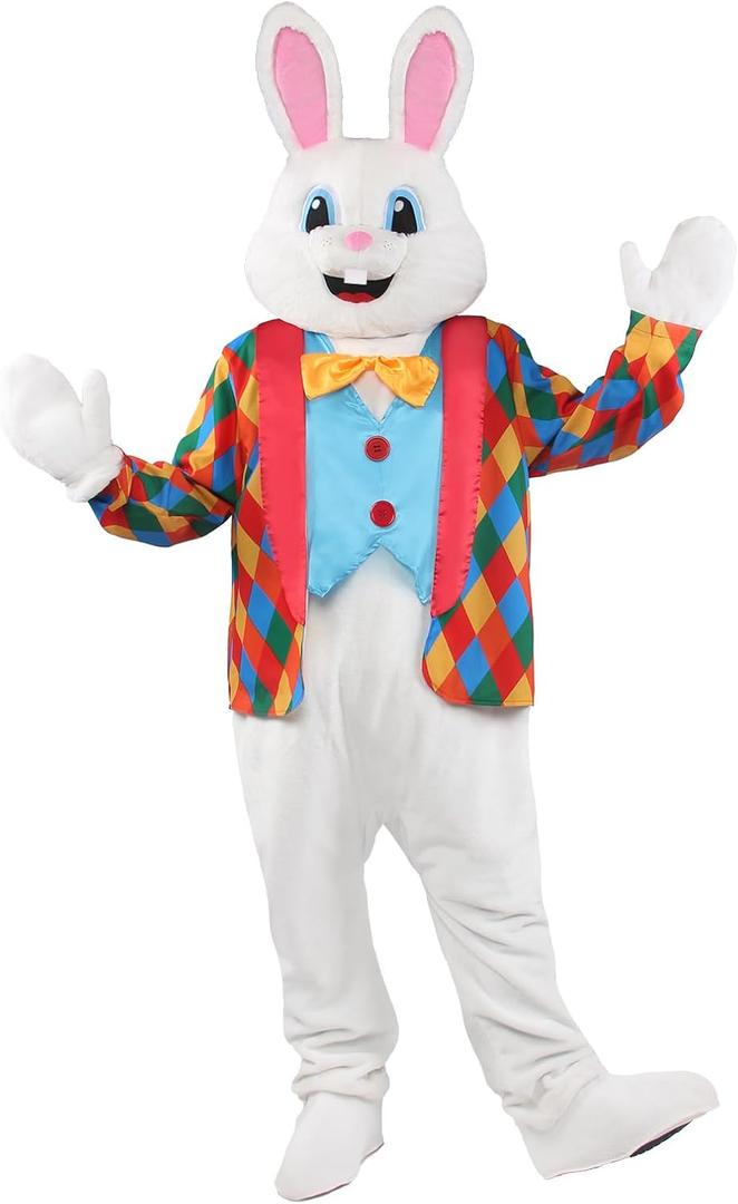 Easter Bunny Costumes Rabbit Mascot Adult Size Fancy Dress Suit Easter Bunny Head for Holiday Celebration Party (Large-X-Large)