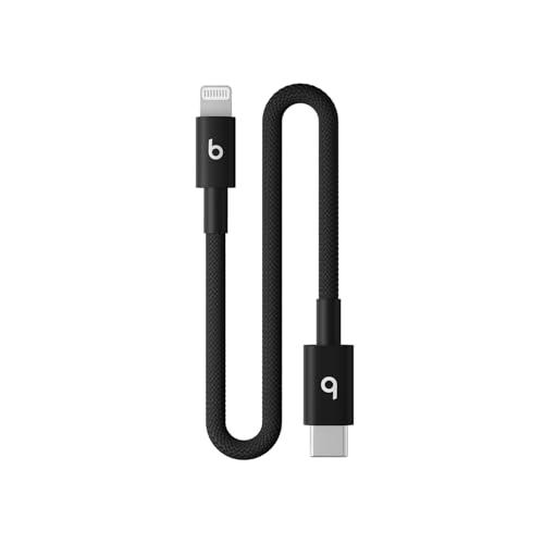 Beats USB-C to Lightning Woven Short Cable Fast Charging Durable/Tangle-Free Compatible Charger for Apple Devices w Lightning Ports (8 in, 20 cm) - Bolt Black