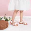 PANDANINJIA Elva Girls Sandals Open Toe Cute Flats Dress Sandals Cross Strappy Summer Shoes Toddler/Little Kid/Big Kid (White), Size 1