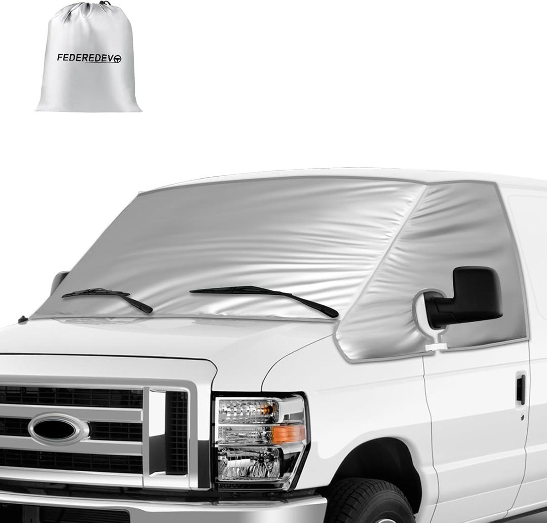 Custom Fit Silver Windshield Cover Compatible with Ford E-Series/E 450 350 250 150 Econoline/Club Wagon Van 2003-2025 for Privacy Blockout UV Reflector Snow Protection