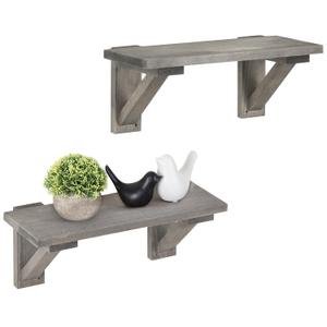 MyGift 17-Inch Rustic Gray Wood Wall-Mounted Shelves, Set of 2