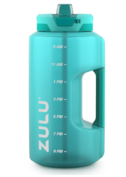 ZULU Goals Large Water Bottle Jug with Time Marker & Handle for All Day Hydration | Silicone Soft Straw with Locking Leak-Proof Lid | For Gym, Camping, Workout, and Outdoors | BPA-Free | 64oz, 128oz (Aquaviva)