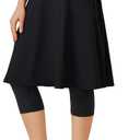 ANIVIVO 24" Long Knee Length Skirted Leggings for Women, Athletic Pleated Skirt with Leggings Workout Skirt Pockets (X-Large, Black-front Pocket)