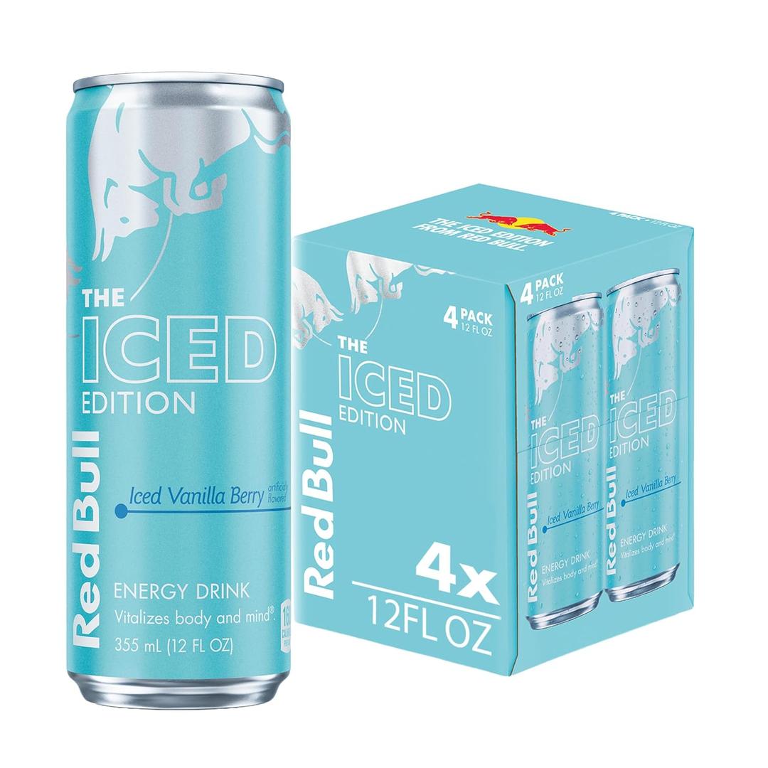 Red Bull Iced Vanilla Berry Energy Drink, with 114mg Caffeine plus Taurine & B Vitamins, 12 Fl Oz, Pack of 4 Cans (EXP 06/29/27)