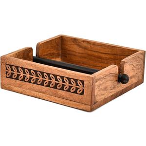 Nirman Napkin Holder Iron & Acacia Wood with Iron Rod Rustic Tabletop Napkin Dispenser for Kitchen, Dining Table, or Countertop (7.5" x 7.5" x 2.5")