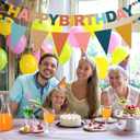 Oudain 2 Pack Pre-strung Felt Happy Birthday Banner Party Decorations Reusable Boho 3D Pom Pom Ball Garland Triangle Flag Birthday Pennant Sign for Adult Boy Girl Photo Prop Backdrop(Rainbow)
