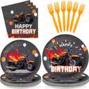 96Pcs Motorcycle Birthday Party Decorations Dirt Bike Birthday Paper Plates and Napkins Sets Black and Orange Dirt Bike Motorbike Decorations for Boys Motorcycle Theme Bday Party Supplies Serves 24