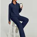 RUBZOOF Sweatsuits Women 2 Piece Outfit Half Zip Sweatshirt with Wide Leg Sweatpant 2 Piece Sweat Sets Lounge Set Tracksuit L