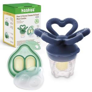Haakaa Clover Baby Fruit Feeder Teether & Mini Freezer Nibble Tray  BPA-Free Silicone Breastmilk Popsicle Mold for Baby Teething Relief & Self-Feeding, 4M+ (Steel Blue)