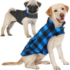 AOFITEE Dog Coat Plaid Dog Winter Coat for Large Dogs, Warm Dogs Jacket Christmas Sweater, Waterproof Pet Puffer Jacket, Reversible Pet Cold Weather Coats for Small Medium Large Pets, Blue, XXXL