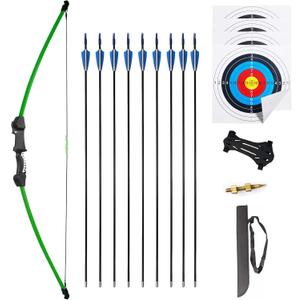 45" Youth Bow and Arrows Set for Kids 8-12 Teens Recurve Archery Beginner Gift Longbow Kit, Outdoor Hunting Play Gift Toys, 9 Arrows, 4 Target Face for Backyard Game Age 12-14 14-16 (Green)