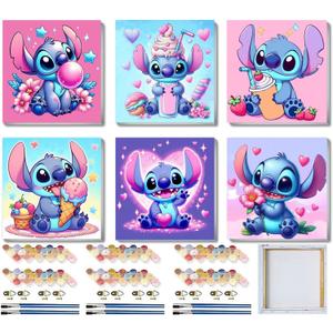 CraftyTime 6 Pack Cartoon Paint by Numbers Kits for Kids with Framed Canvas Paint by Number for Kids Ages 4-8-12, DIY Easy Acrylic Oil Painting Kits for Home Wall Decor (8X8inch)