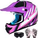 Youth Kids Dirt Bike Helmet DOT Approved, Full Face Motocross Set | 4-in-1 set includes goggles gloves storage bag, ultra-light design, adjustable visor and washable liner for ATV UTV